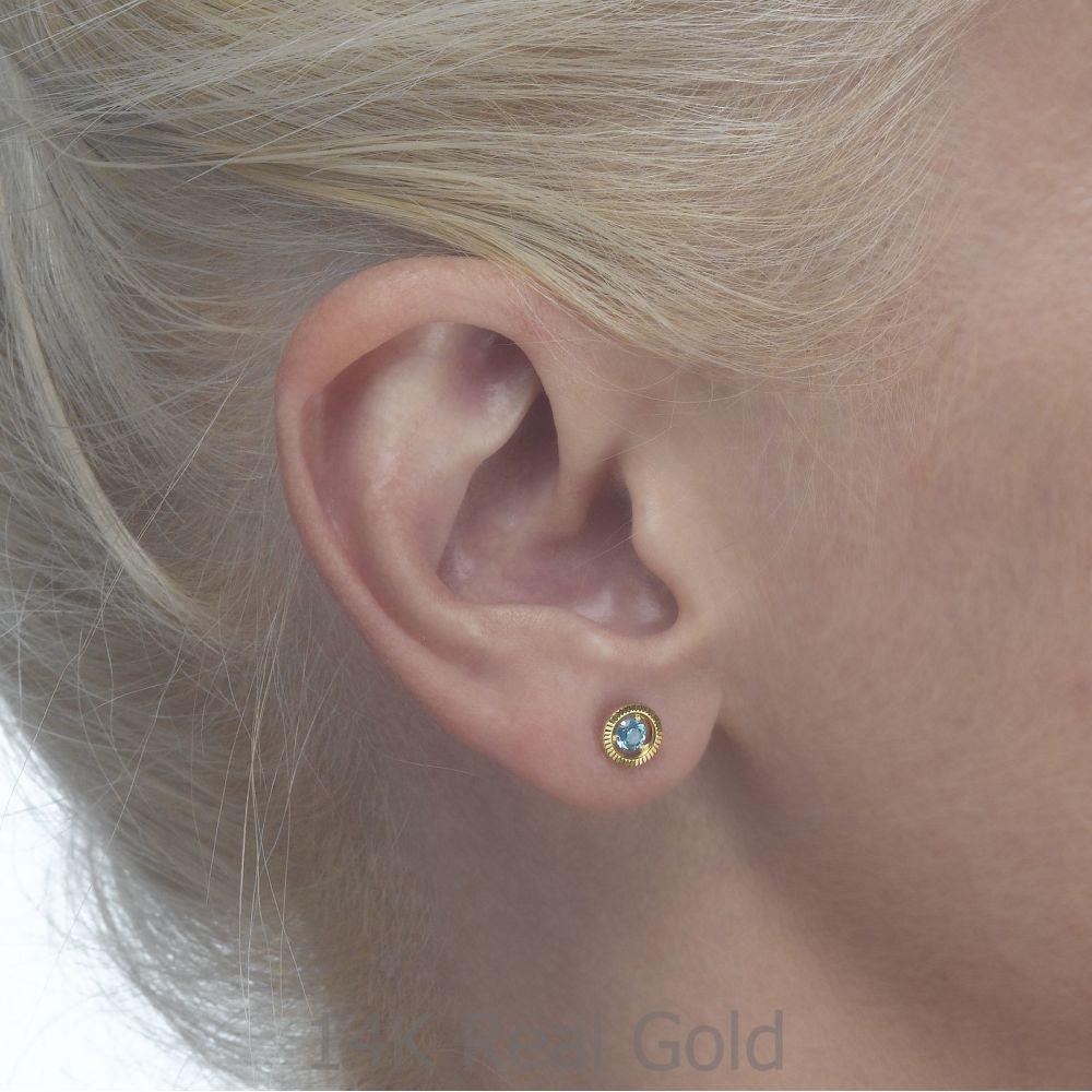 Girl's Jewelry | 14K Yellow Gold Kid's Stud Earrings - Topaz Circle