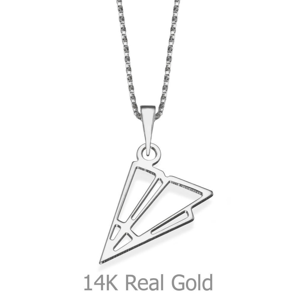 Girl's Jewelry | Pendant and Necklace in 14K White Gold - Paper Airplane