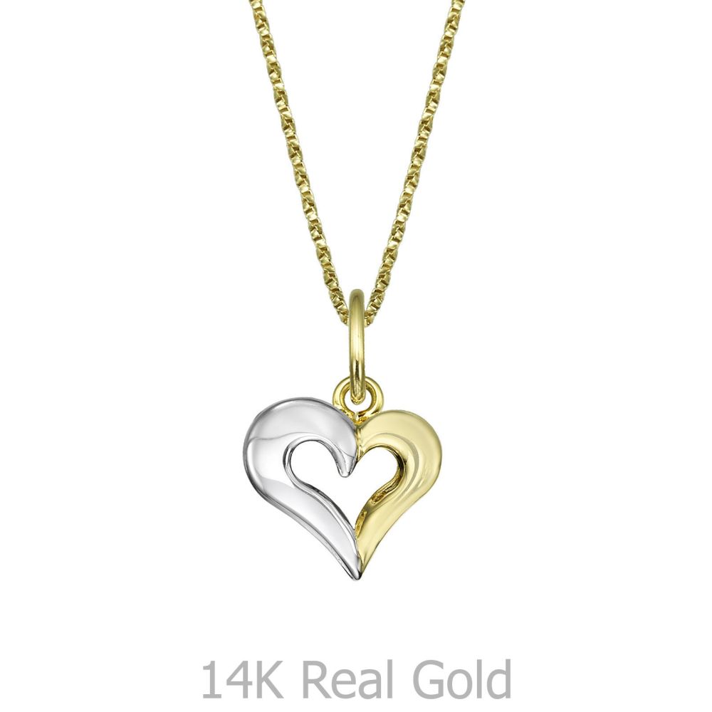 Girl's Jewelry | Pendant and Necklace in Yellow and White Gold - United Heart