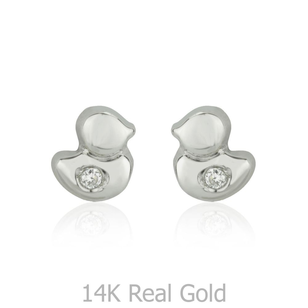 Girl's Jewelry | 14K White Gold Kid's Stud Earrings - Sparkling Chick
