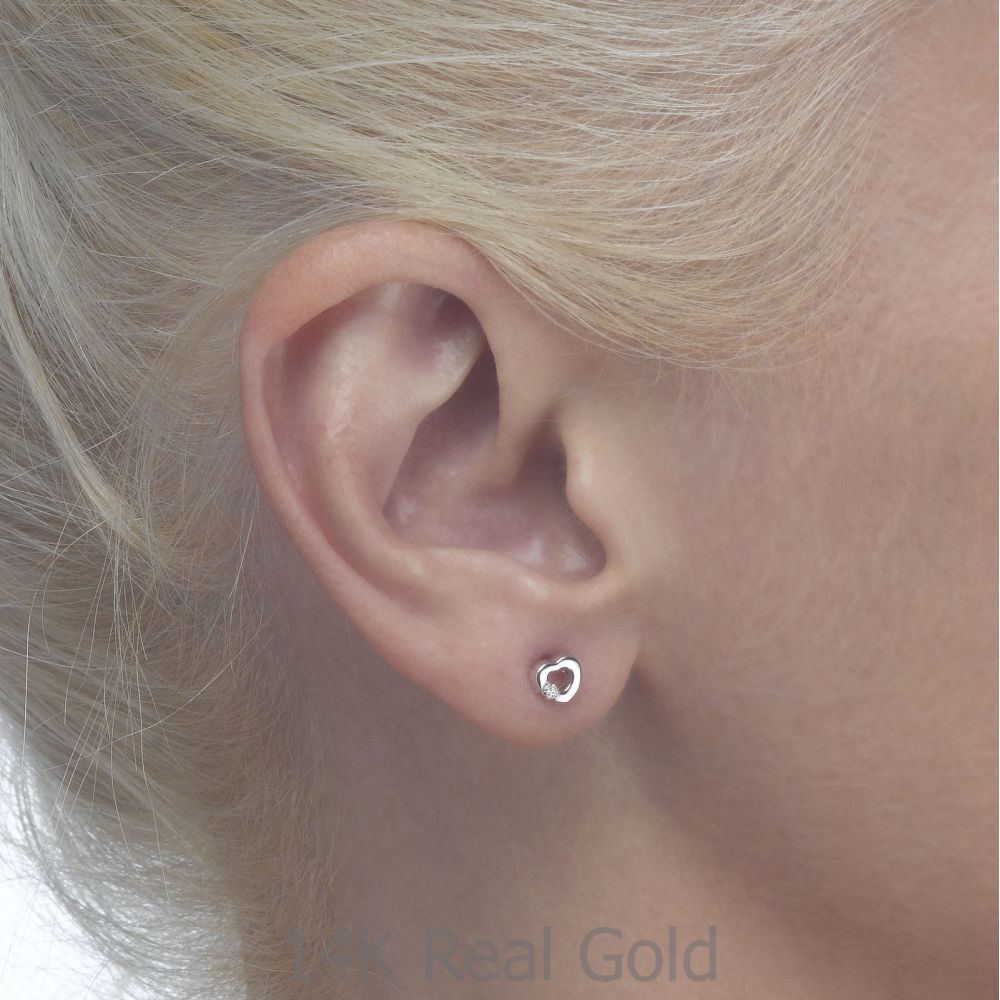 Girl's Jewelry | 14K White Gold Kid's Stud Earrings - Symphonic Heart