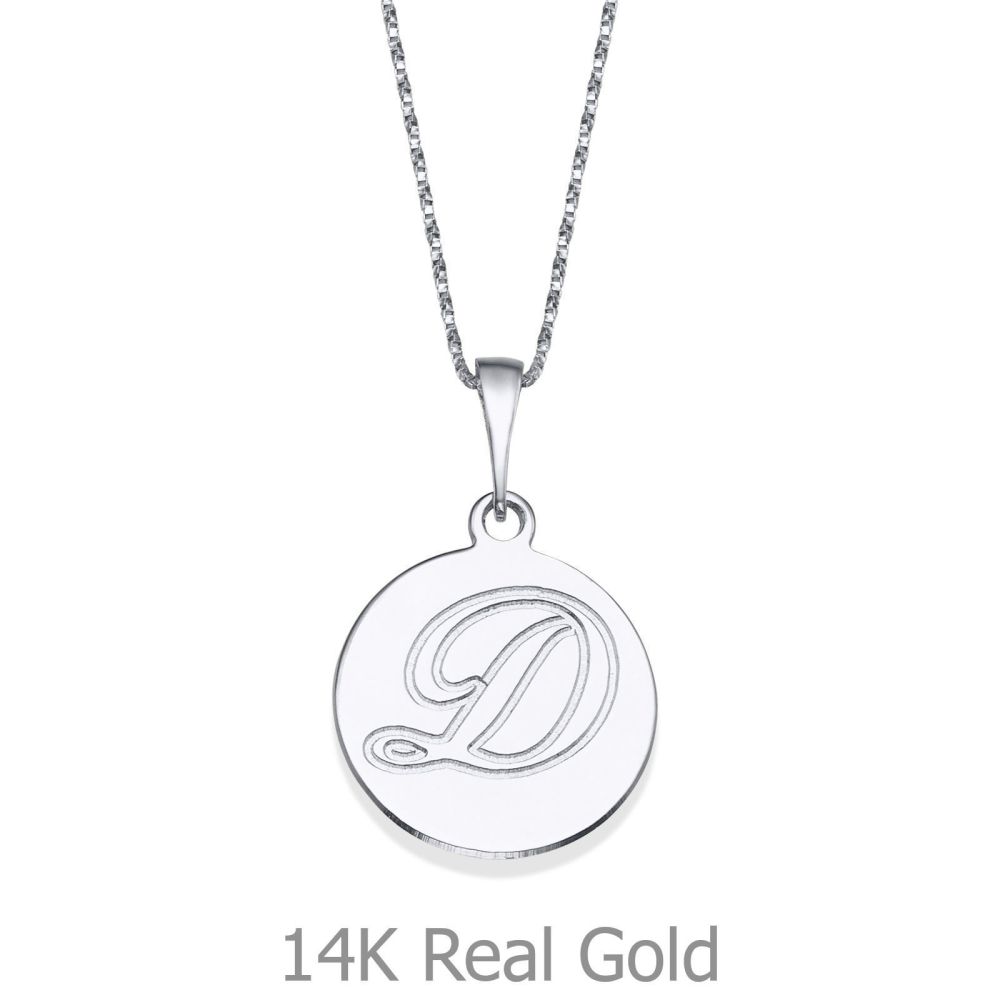 Personalized Necklaces | Engraved Initial Disc Necklace in White Gold