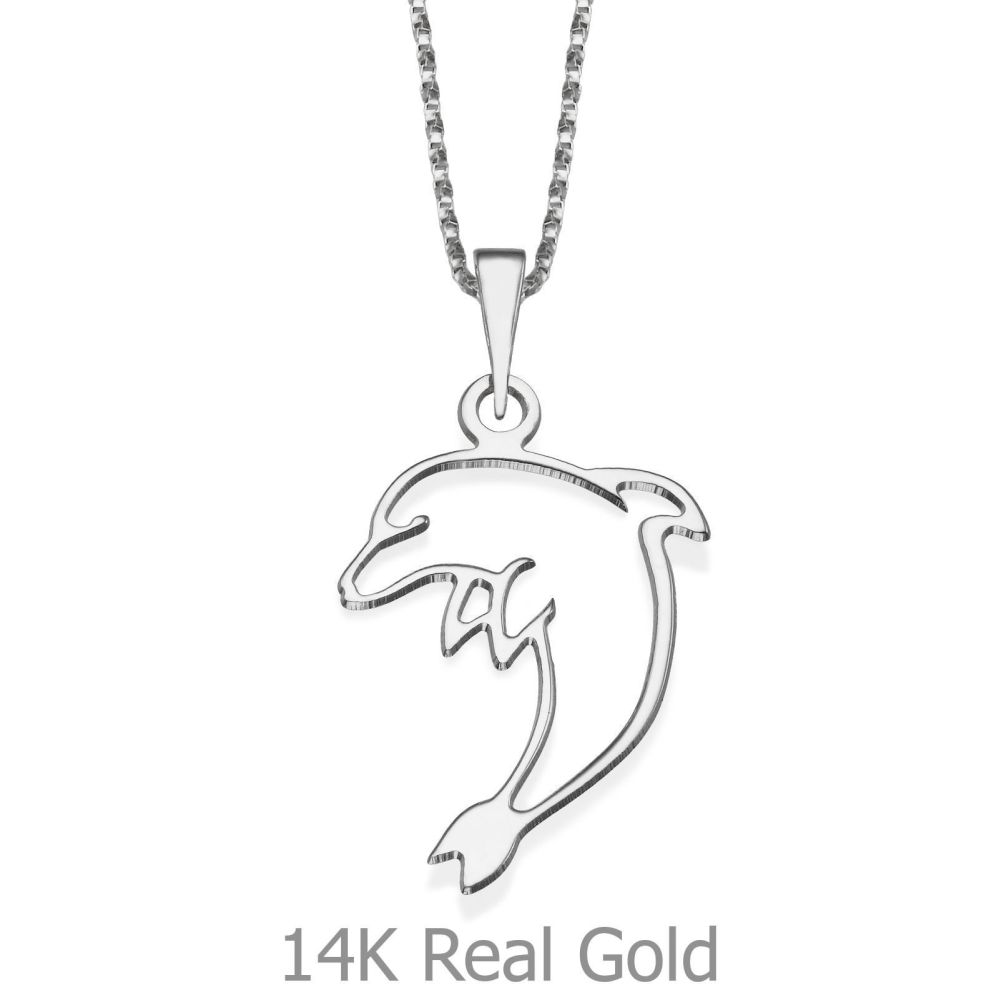 Girl's Jewelry | Pendant and Necklace in 14K White Gold - Dear Dolphin