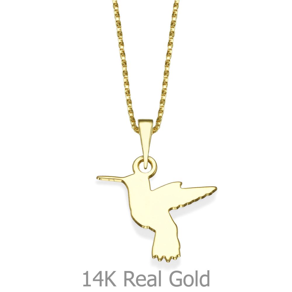 Girl's Jewelry | Pendant and Necklace in 14K Yellow Gold - Hummingbird