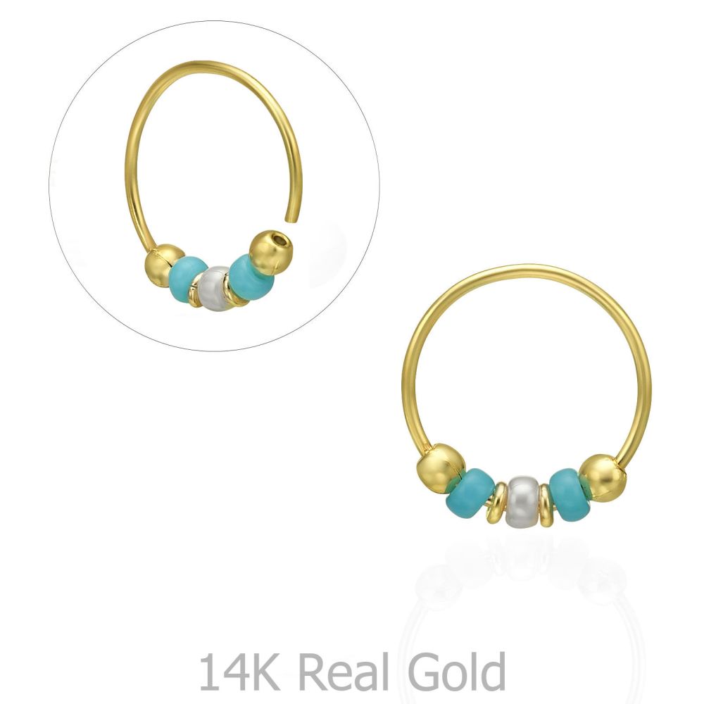 Piercing | Helix / Tragus Piercing in 14K Yellow Gold with Turquoise Beads - Large