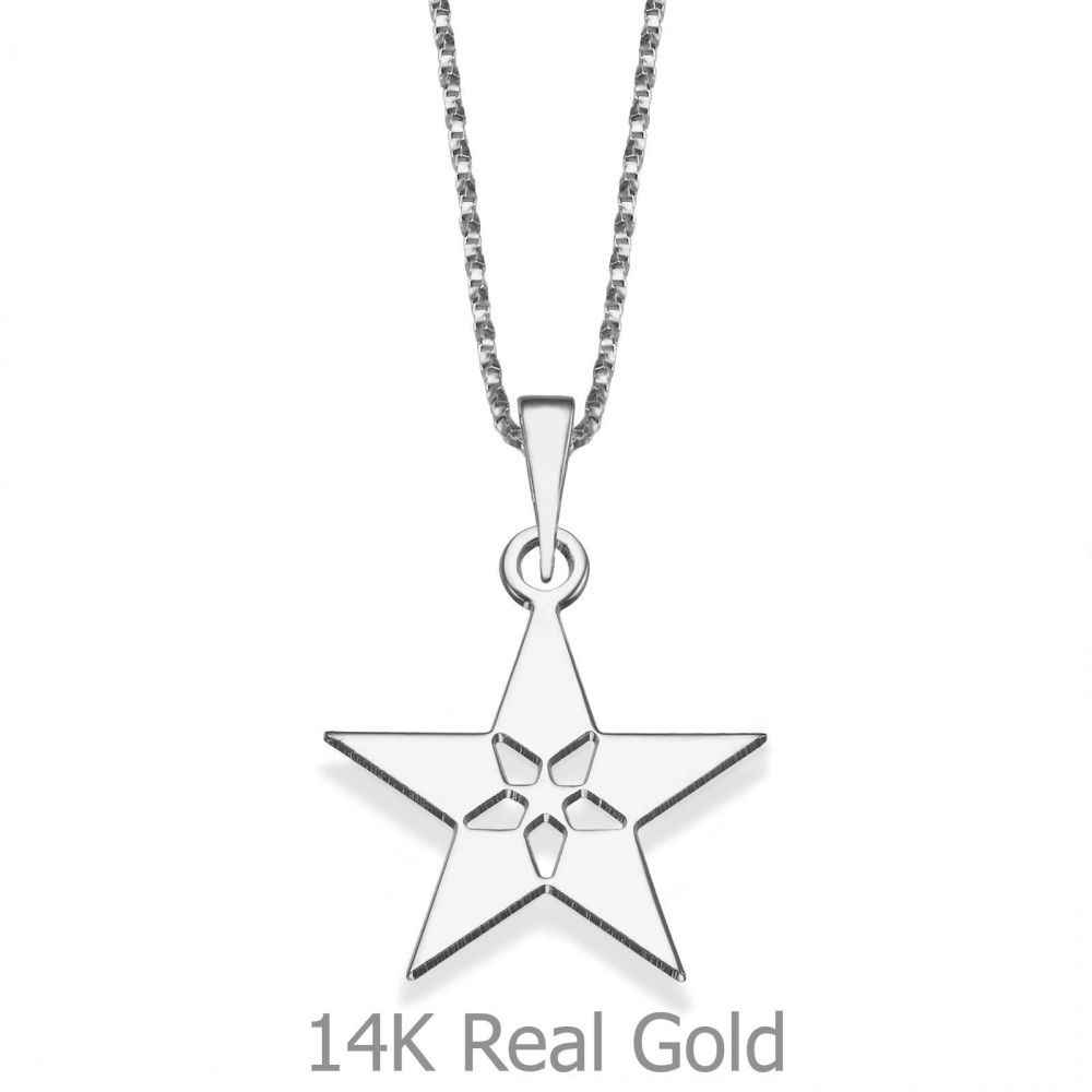 Girl's Jewelry | Pendant and Necklace in 14K White Gold - Trio of Stars