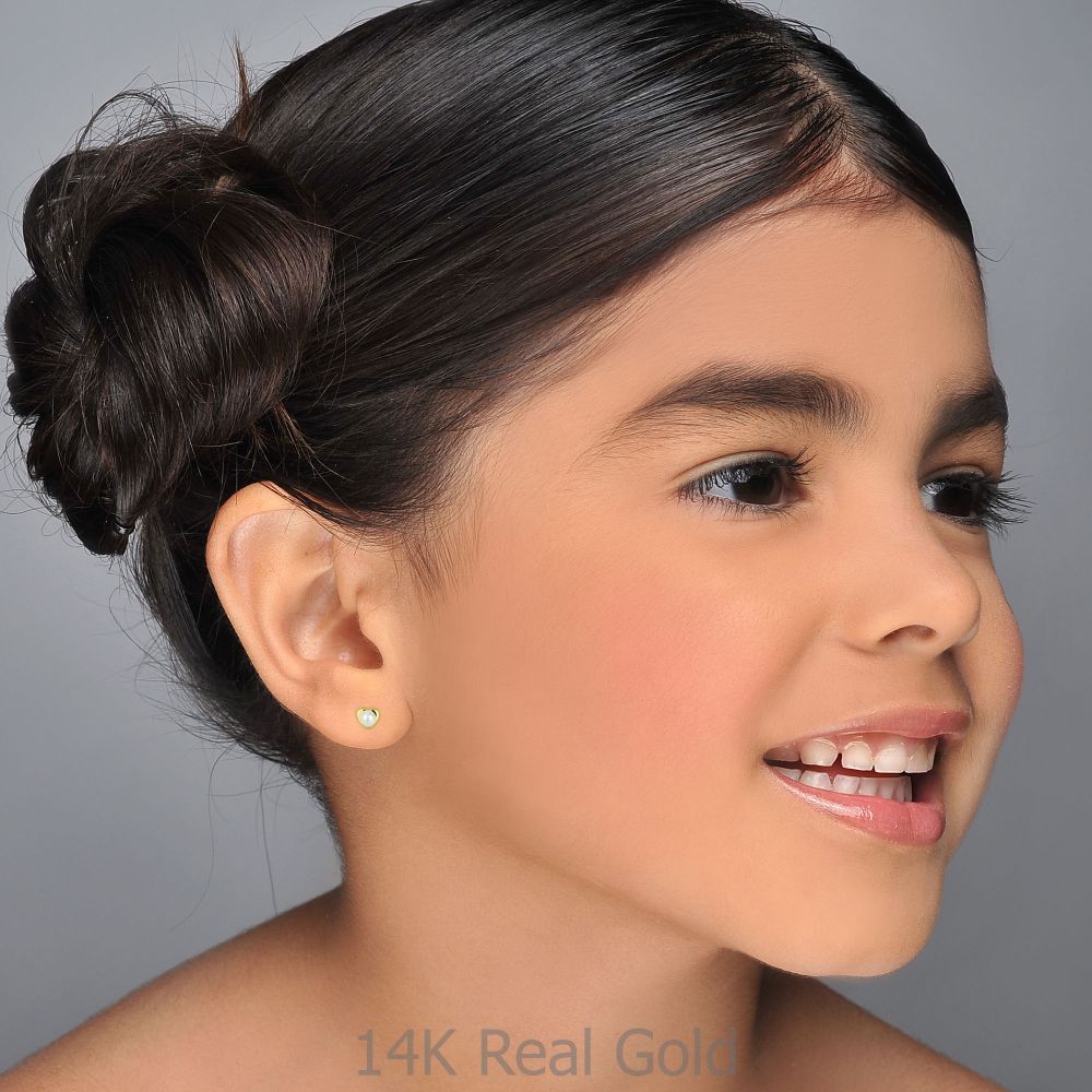 Girl's Jewelry | 14K Yellow Gold Kid's Stud Earrings - Heartwarming Pearl - Small