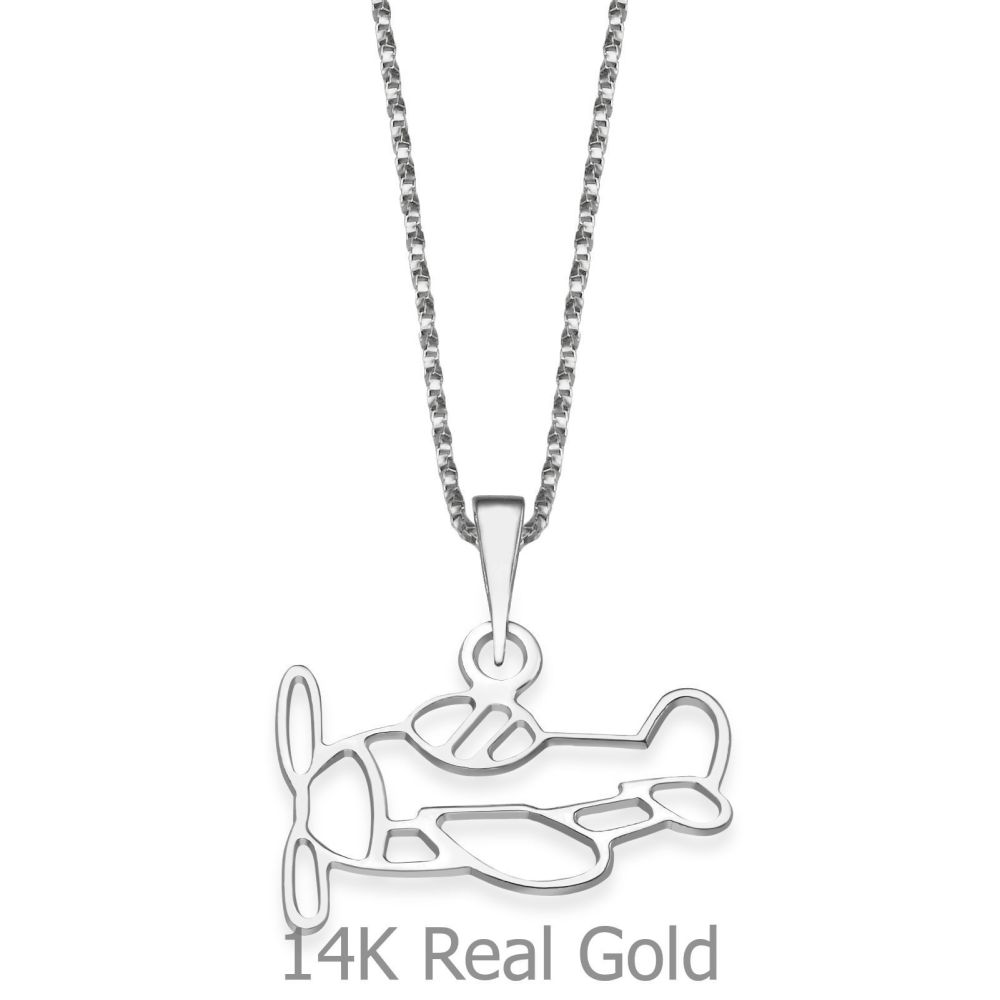 Girl's Jewelry | Pendant and Necklace in 14K White Gold - Plane