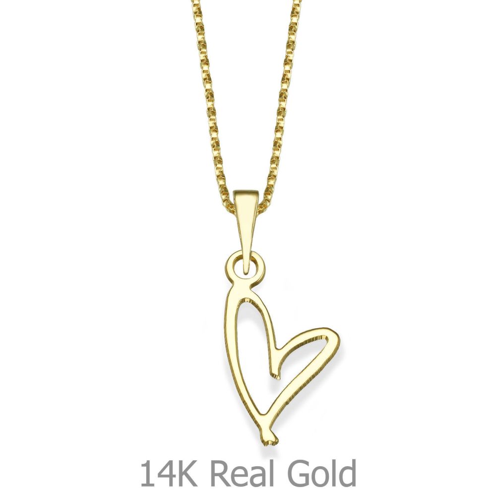 Girl's Jewelry | Pendant and Necklace in 14K Yellow Gold - Free Heart