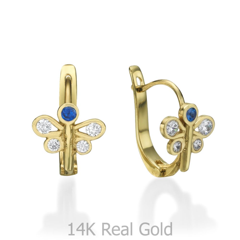 Girl's Jewelry | Dangle Tight Earrings in14K Yellow Gold - Debbie the Dragonfly