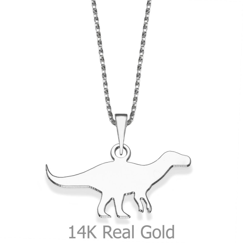 Girl's Jewelry | Pendant and Necklace in 14K White Gold - Dino the Dinosaur