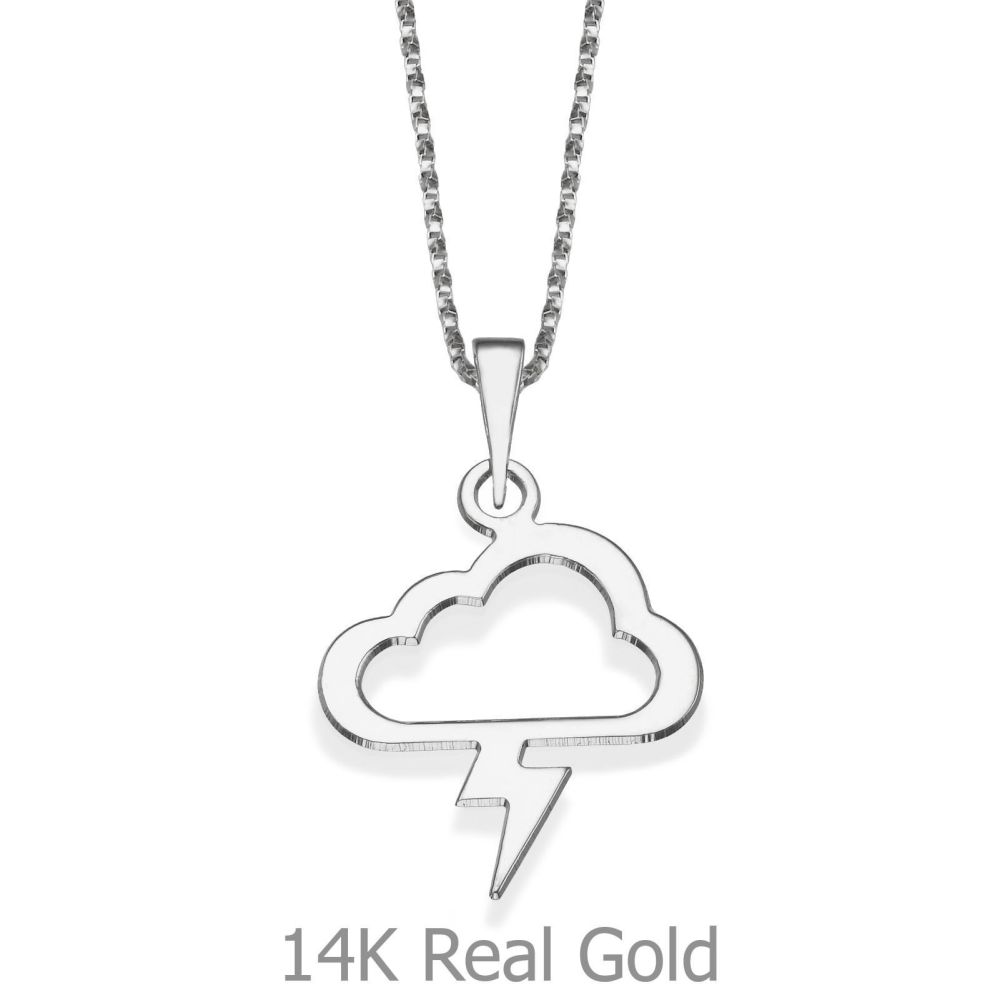 Girl's Jewelry | Pendant and Necklace in 14K White Gold - Silver Lightening