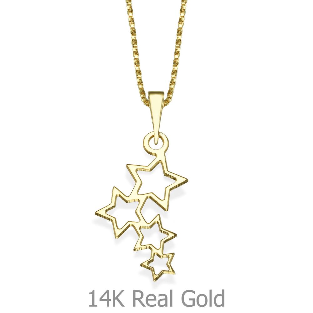 Girl's Jewelry | Pendant and Necklace in 14K Yellow Gold - Wishing Stars