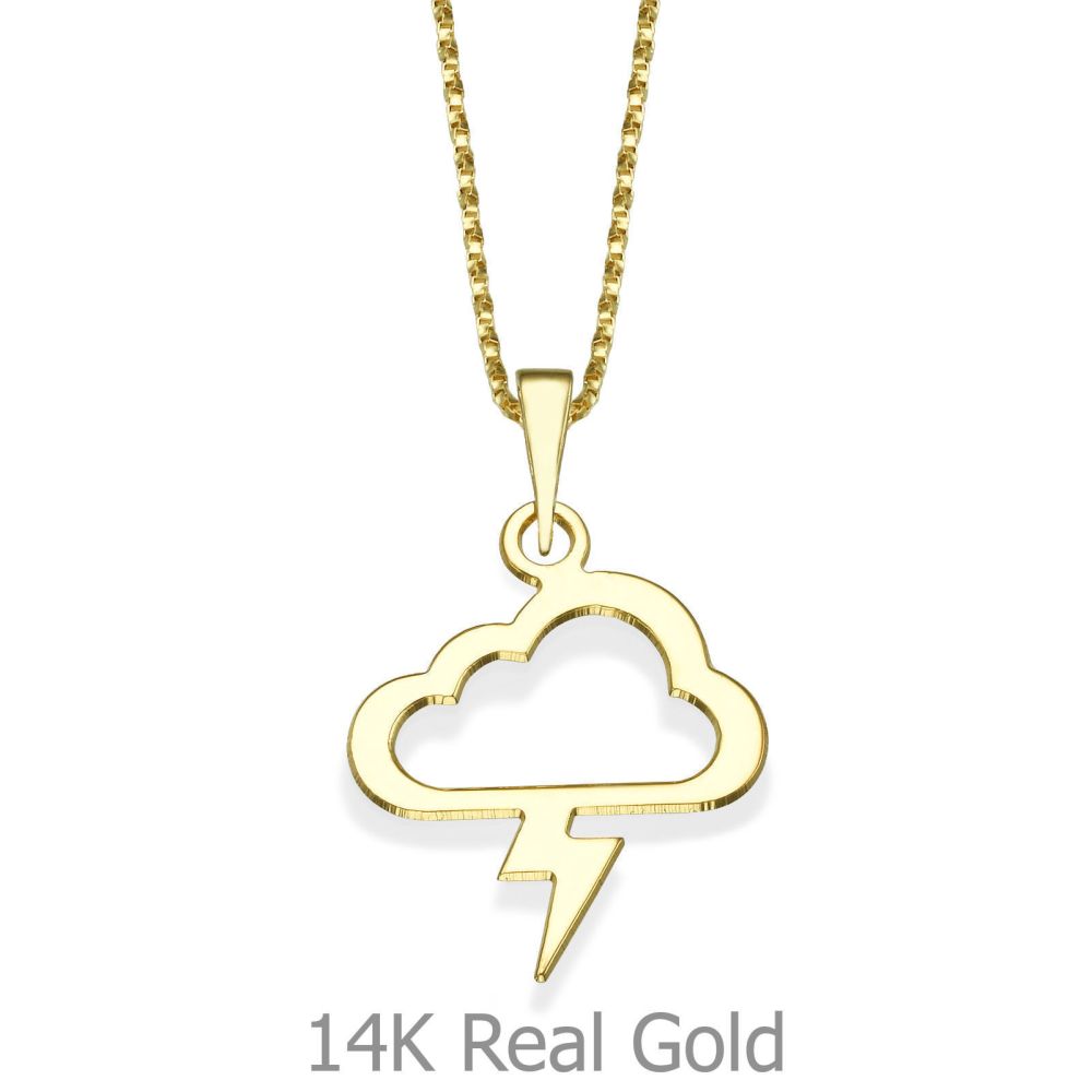 Girl's Jewelry | Pendant and Necklace in 14K Yellow Gold - Golden Lightening