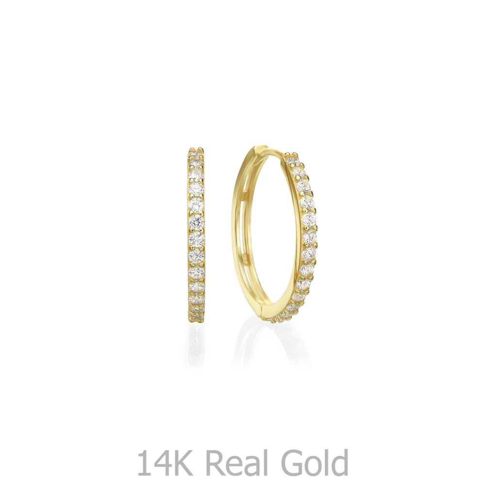 Gold Earrings | 14K Yellow Gold Women's Earrings - Glittering Athena Hoop