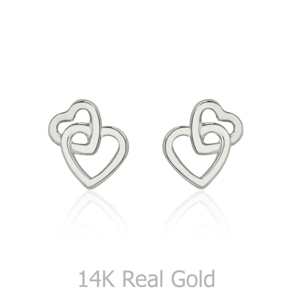 Girl's Jewelry | 14K White Gold Kid's Stud Earrings - United Hearts