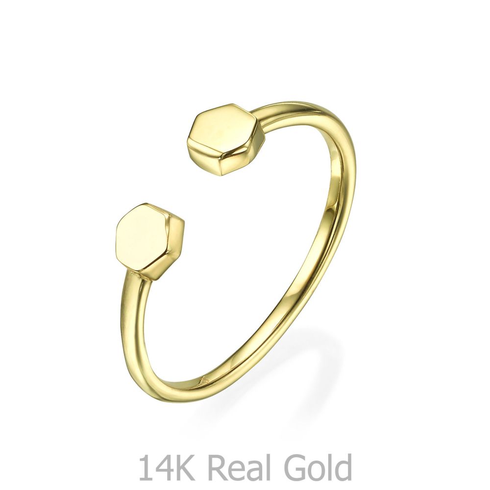 Women’s Gold Jewelry | Open Ring in Yellow Gold - Hexagons