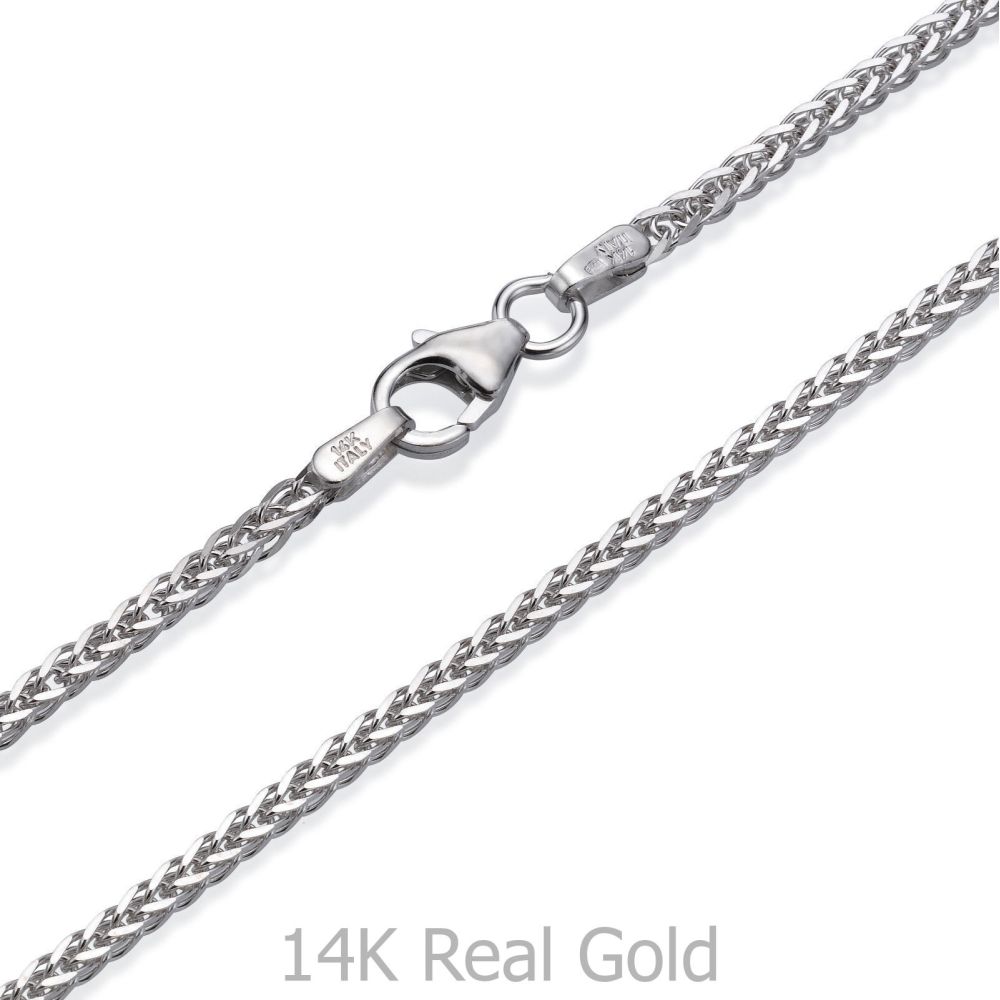 Gold Chains | 14K White Gold Spiga Chain Necklace 1.5mm Thick, 17.7