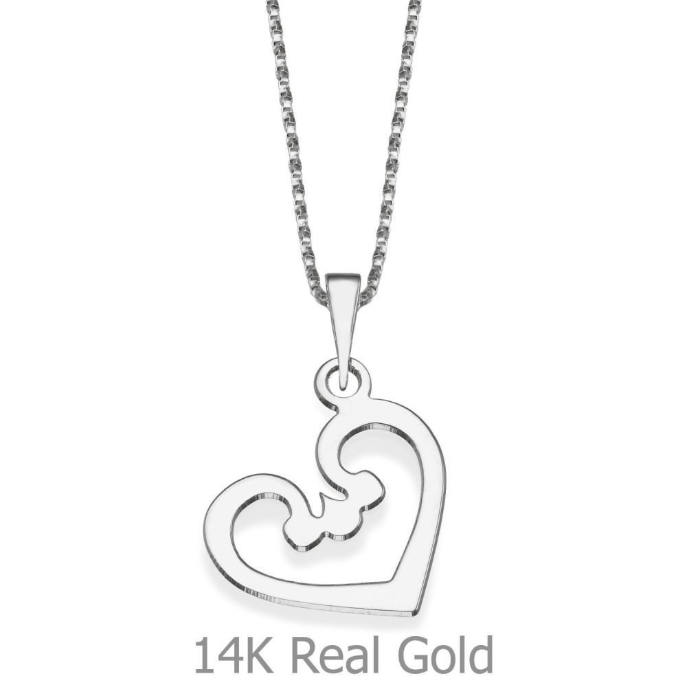 Girl's Jewelry | Pendant and Necklace in 14K White Gold - Heart and Soul