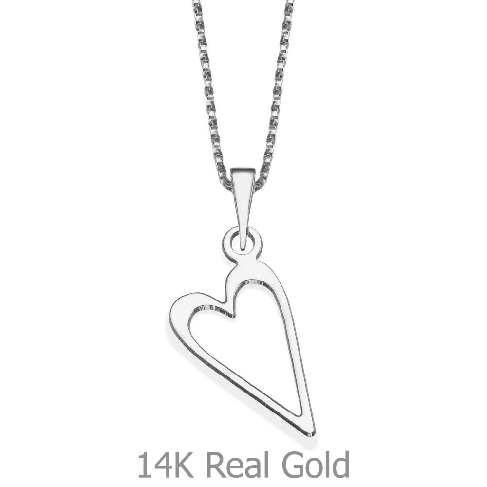 Girl's Jewelry | Pendant and Necklace in 14K White Gold - Delicate Heart