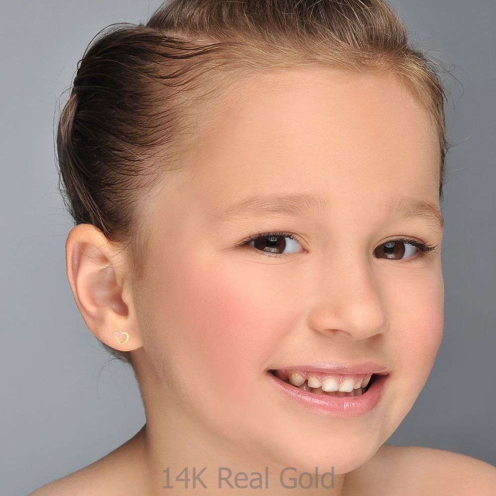 Girl's Jewelry | 14K Yellow Gold Kid's Stud Earrings - Optimistic Hearts