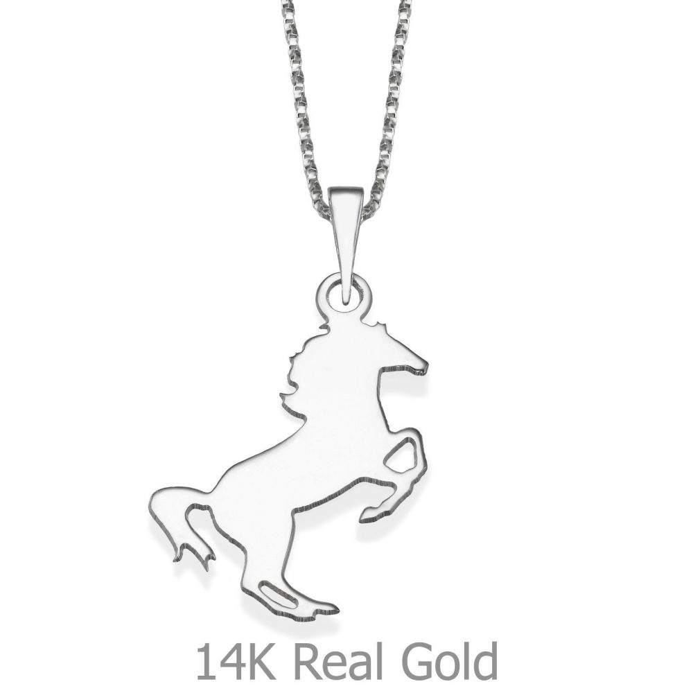 Girl's Jewelry | Pendant and Necklace in 14K White Gold - Noble Horse