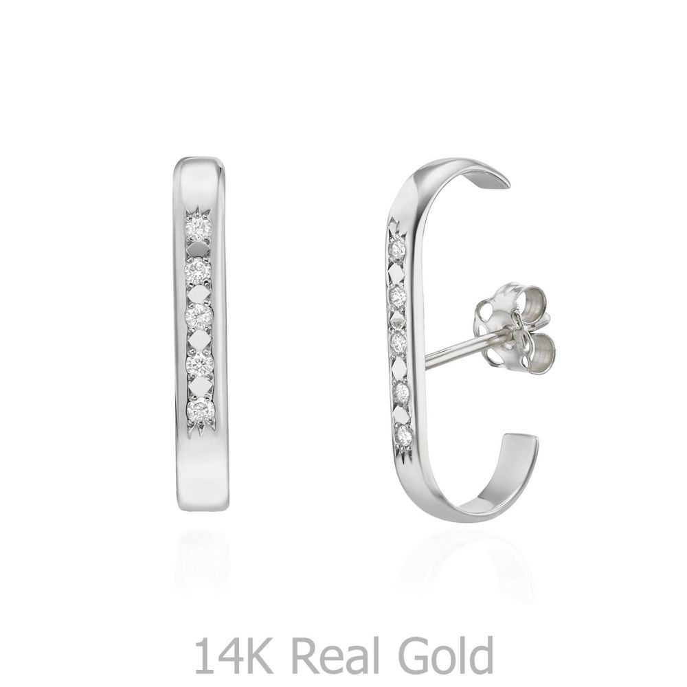Diamond Jewelry | Diamond Cuff Earrings in 14K White Gold - High-Five