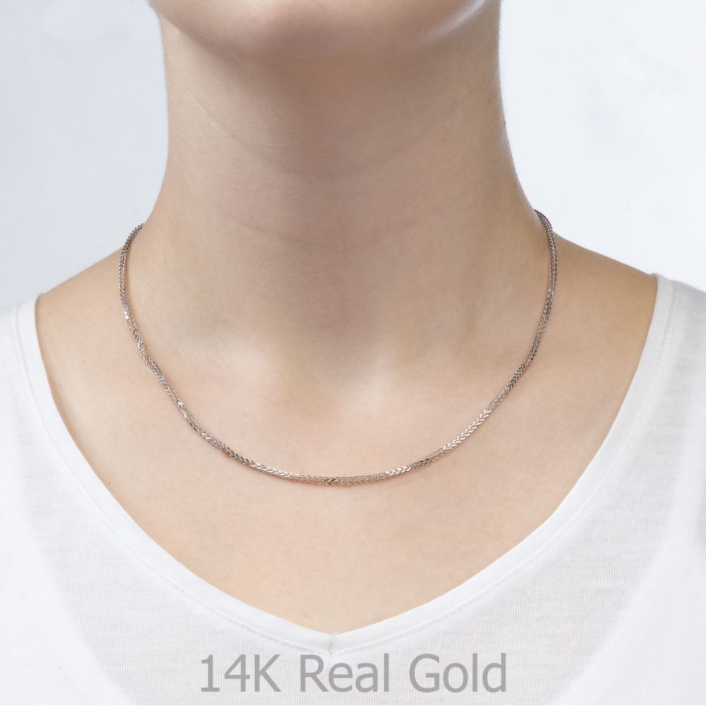Gold Chains | 14K White Gold Spiga Chain Necklace 1.5mm Thick, 17.7