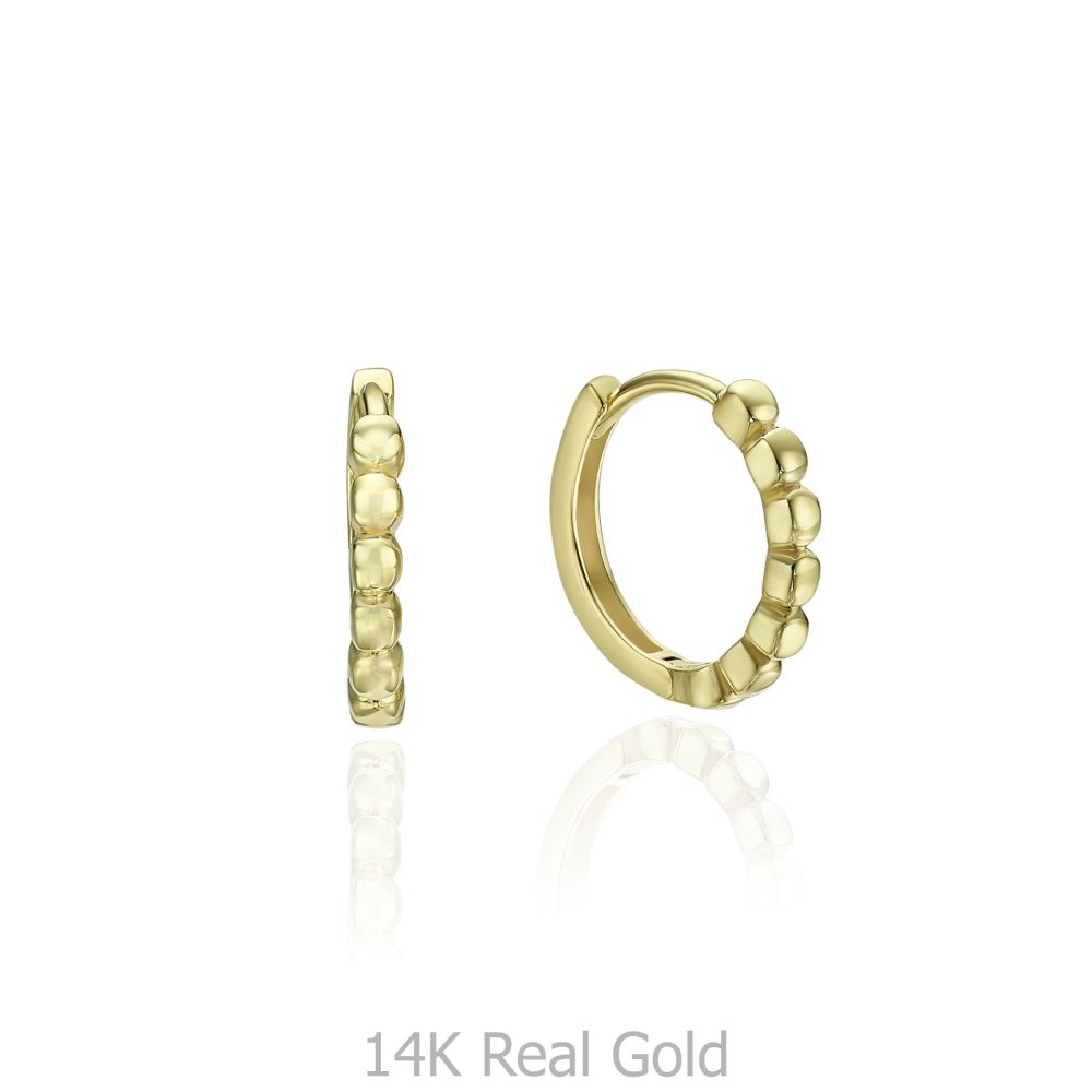 Gold Earrings | 14k Yellow gold women's  Hoop Earrings - Balls