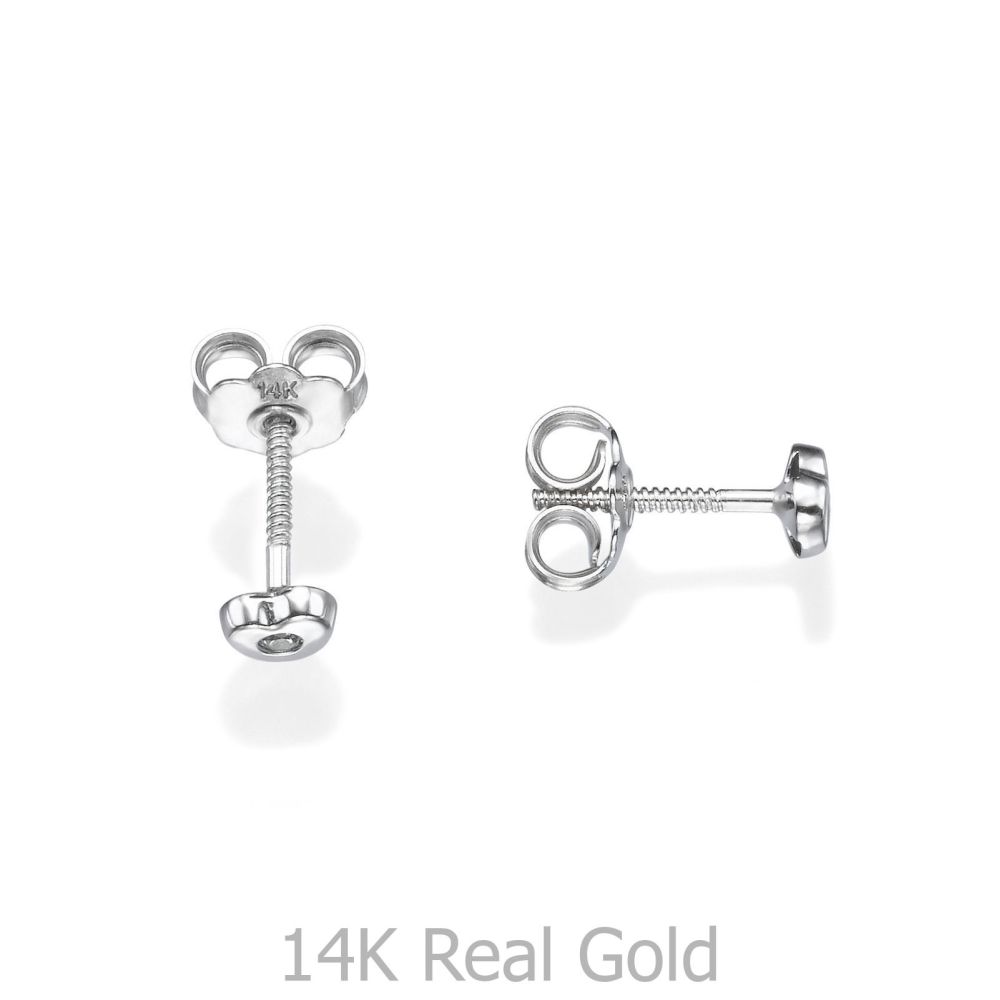 Girl's Jewelry | 14K White Gold Kid's Stud Earrings - Sparkling Heart - Small