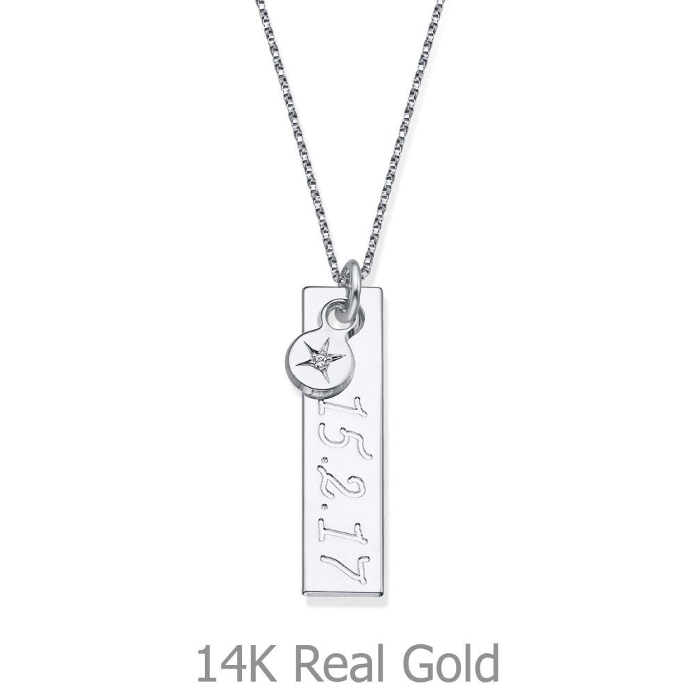 Personalized Necklaces | Necklace and Vertical Bar Pendant with a Star Diamond in White Gold 