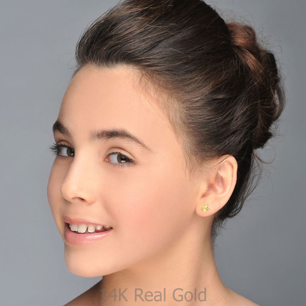 Girl's Jewelry | 14K Yellow Gold Kid's Stud Earrings - North Star