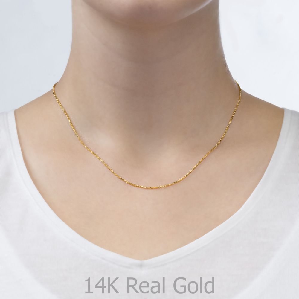 Gold Chains | 14K Yellow Gold Spiga Chain Necklace 0.8mm Thick, 19.5