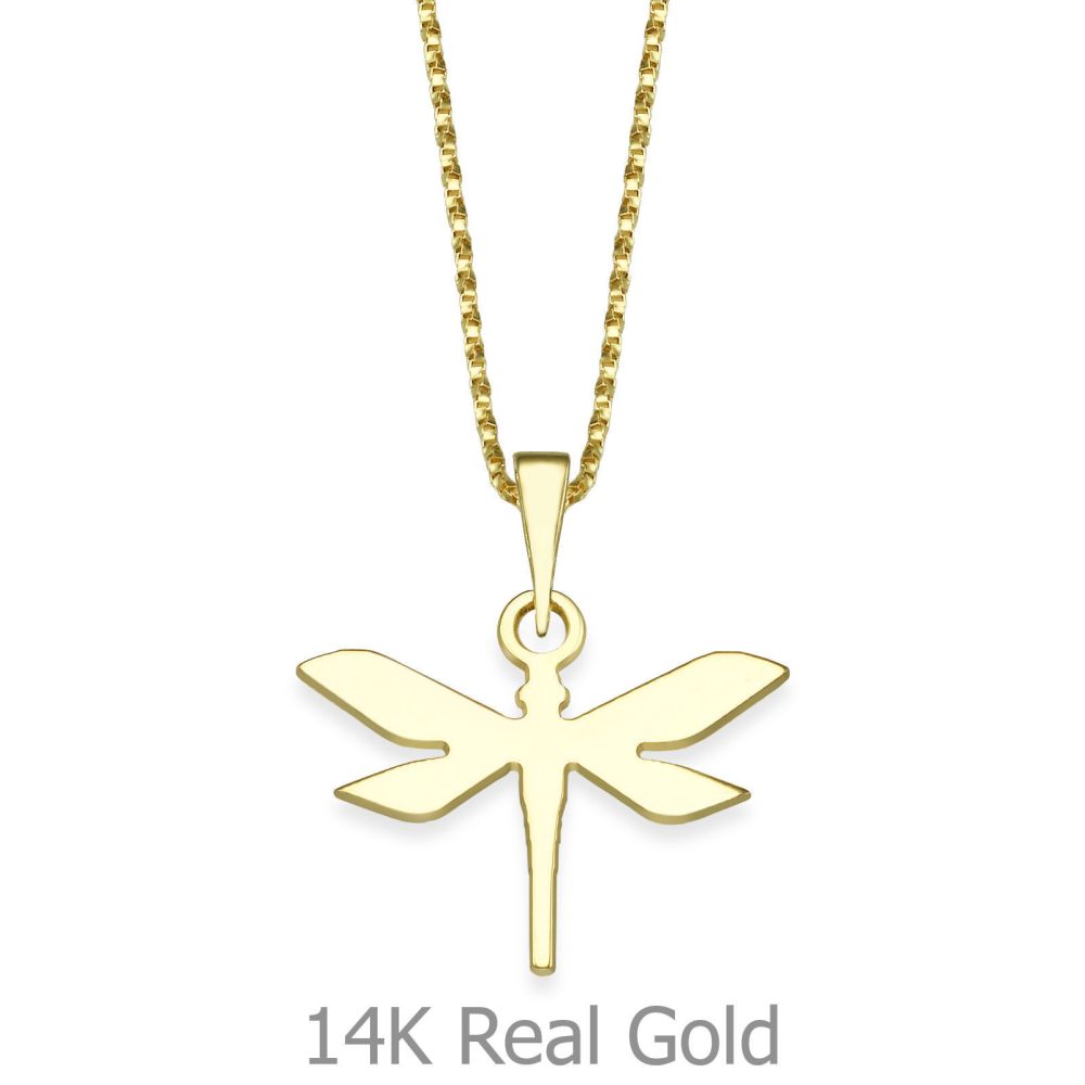 Girl's Jewelry | Pendant and Necklace in 14K Yellow Gold - Dragon Fly