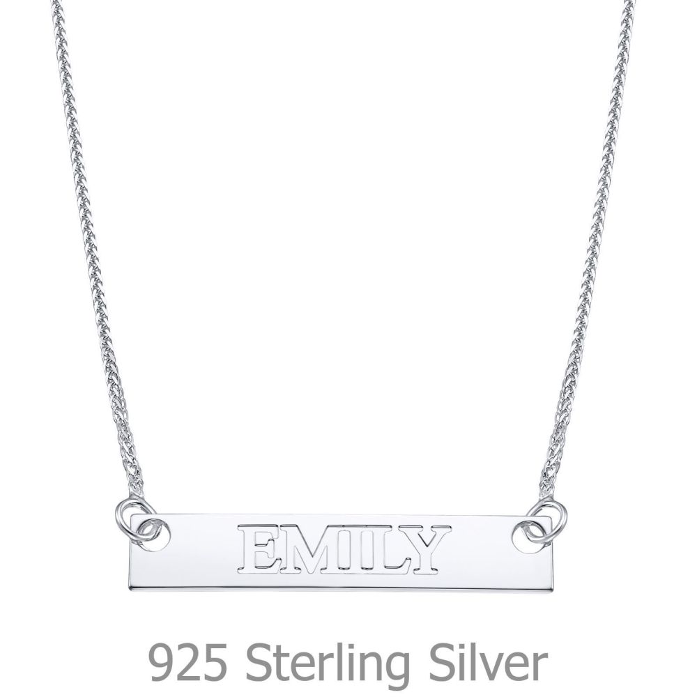 Personalized Necklaces | Rectangular Bar Necklace with Personalized Name Engraving, in 925 Silver