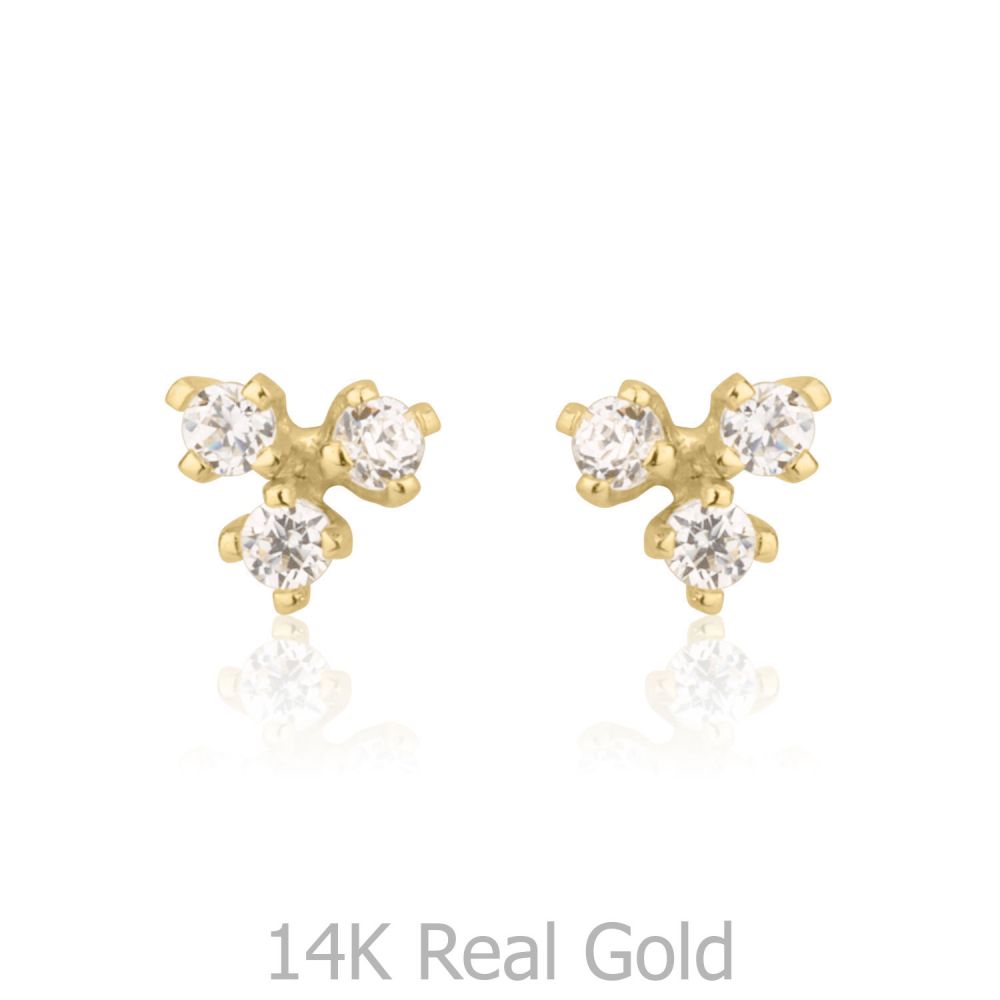 Girl's Jewelry | 14K Yellow Gold Kid's Stud Earrings - Starburst Triangle