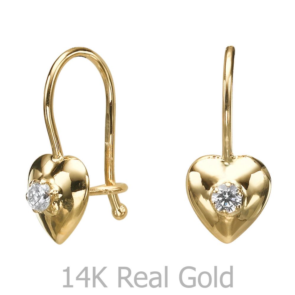 Gold Earrings | Dangle Earrings in14K Yellow Gold - Supergirl Heart