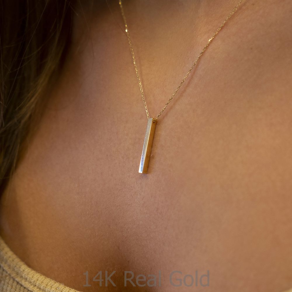 Women’s Gold Jewelry | 14k Yellow gold women's pendant  - Rectangular gold bar