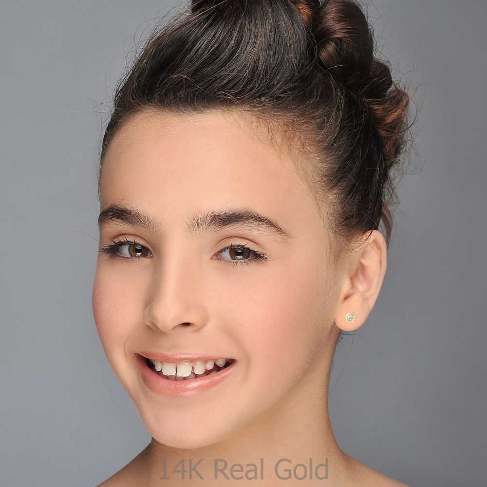 Girl's Jewelry | 14K Yellow Gold Kid's Stud Earrings - Katia Circle