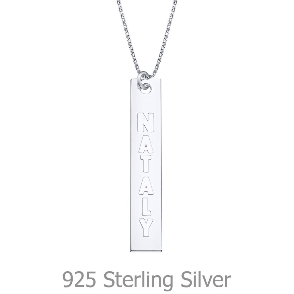 Personalized Necklaces | Vertical Bar Necklace with Name Engraving, in 925 Silver