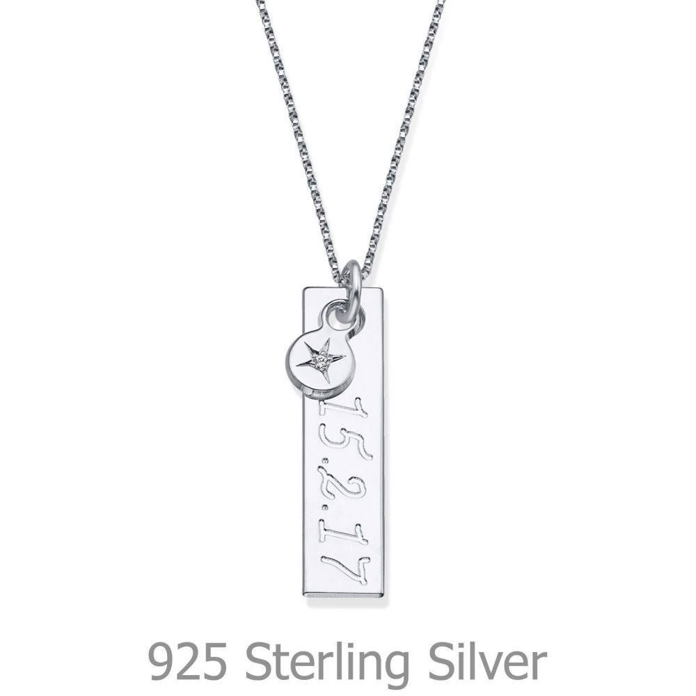 Personalized Necklaces | Necklace and Vertical Bar Pendant with a Star Diamond in 925 Sterling Silver 