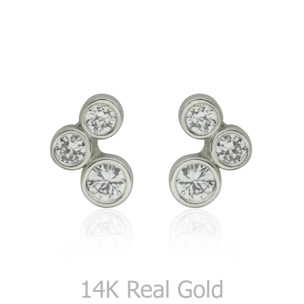 Girl's Jewelry | 14K White Gold Kid's Stud Earrings - Sparkling Circles