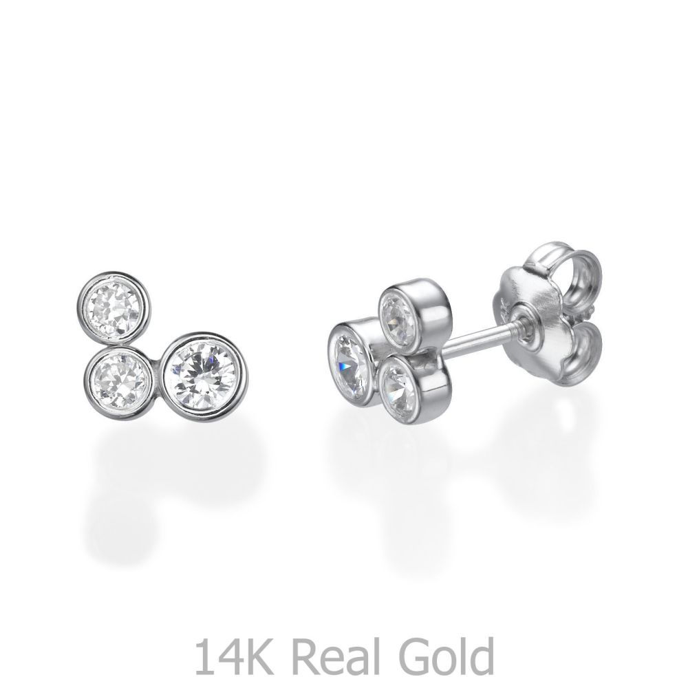 Girl's Jewelry | 14K White Gold Kid's Stud Earrings - Sparkling Circles