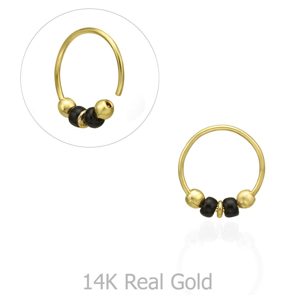 Piercing | Helix / Tragus Piercing in 14K Yellow Gold with Black Beads - Small