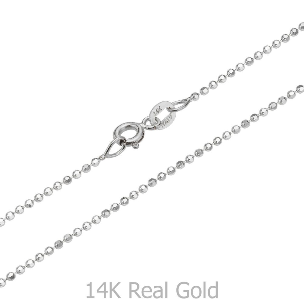 Gold Chains | 14K White Gold Balls Chain Necklace 1.4mm Thick, 19.7