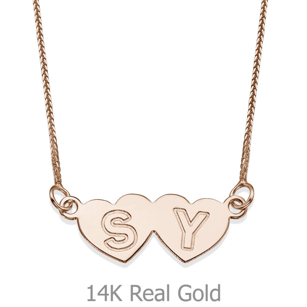 Personalized Necklaces | Engraved Pendant Necklace in Rose Gold - Loving Hearts