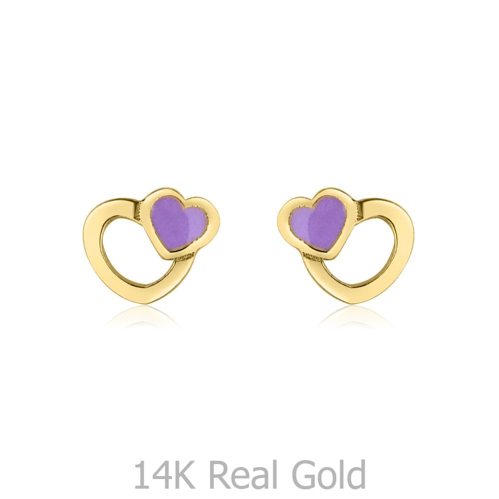 Girl's Jewelry | 14K Yellow Gold Kid's Stud Earrings - Delighting Hearts