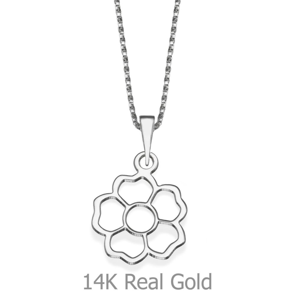 Girl's Jewelry | Pendant and Necklace in 14K White Gold - Flowering Heart