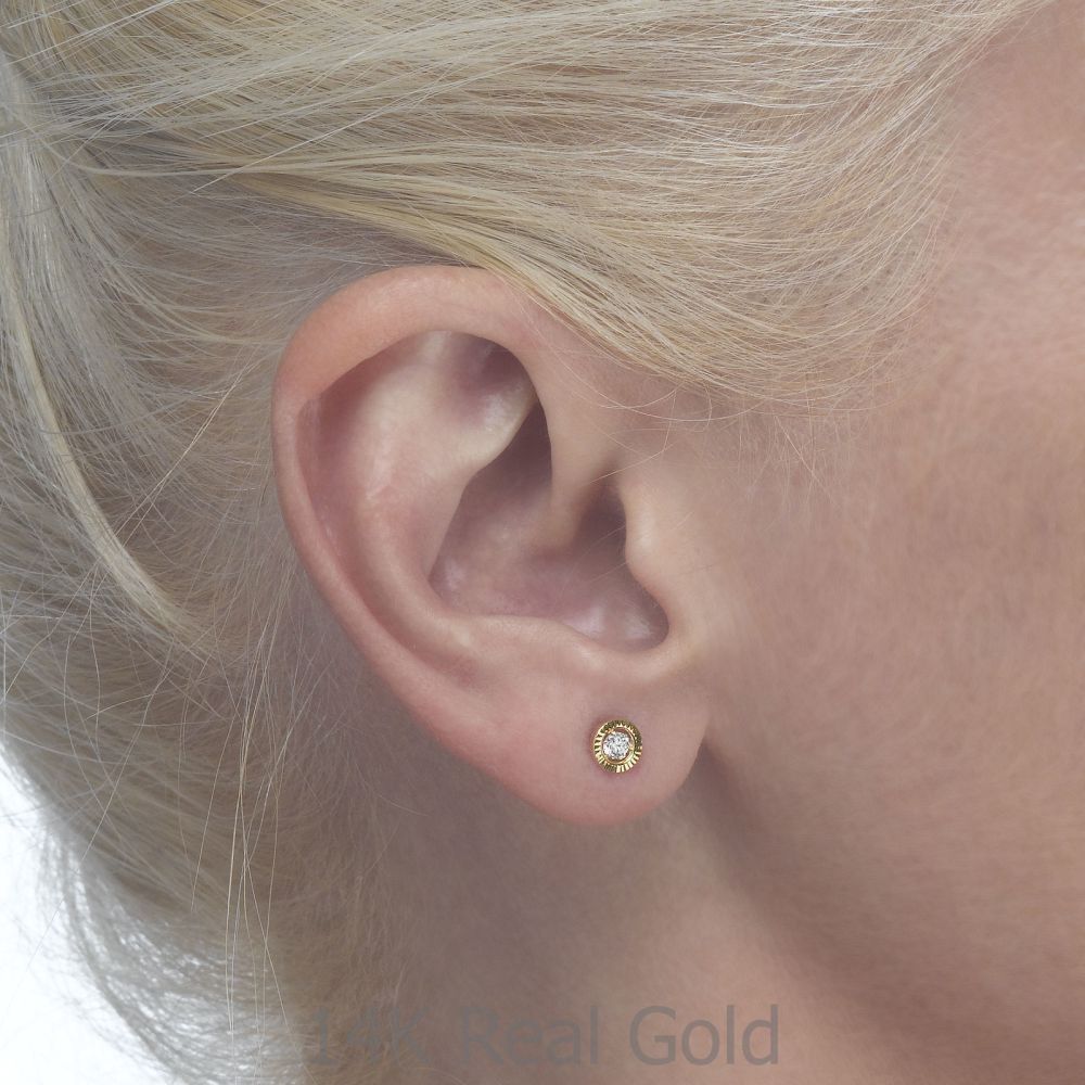 Girl's Jewelry | 14K Yellow Gold Kid's Stud Earrings - Crystal Circle - Small