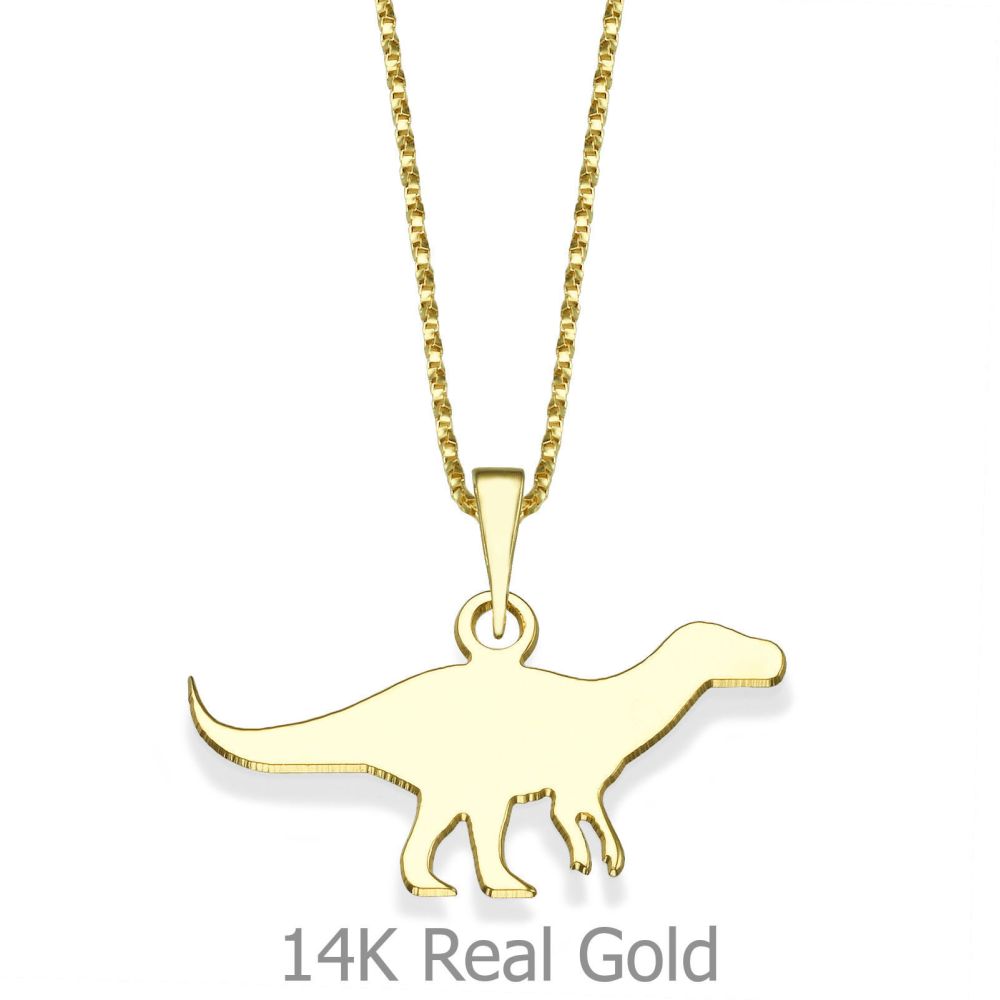 Girl's Jewelry | Pendant and Necklace in 14K Yellow Gold - Dino the Dinosaur
